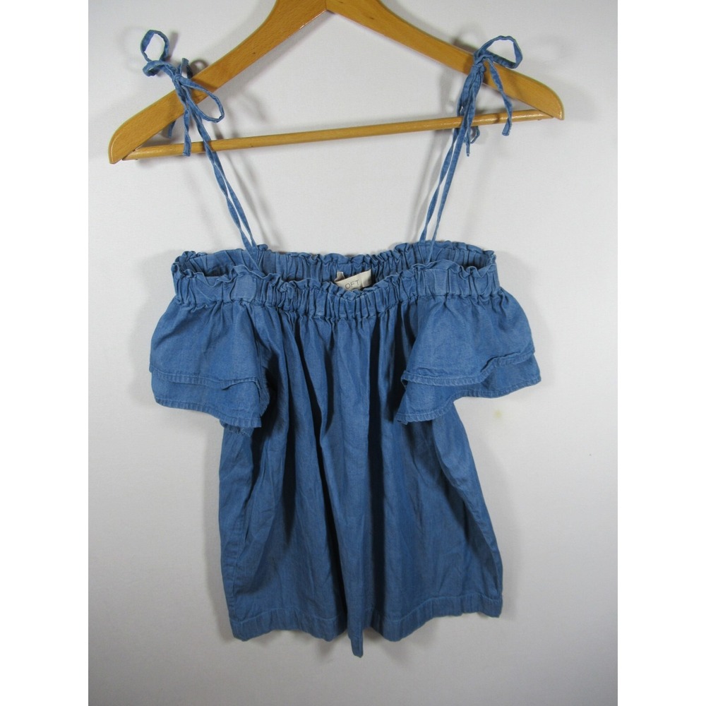 Ann Taylor LOFT Off The Shoulder Chambray Top Women Petite PS Blue